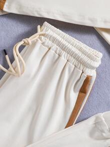 SHEIN Tween Girl Letter Graphic Cami Top & Hoodie & Sweatpants - Khaki - View 4