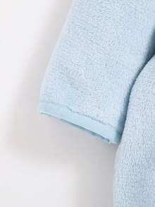 SHEIN Newborn Baby Boy 3D Ear Design Cartoon Embroidery Hooded Belted Sleep Robe - Teal Blue - View 3