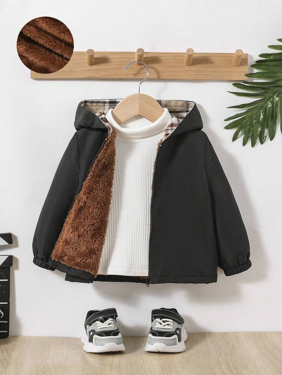 SHEIN Đứa bé trai Màu thuần Nhung áo có mũ Lỏng lẻo Áo khoác - Nhiều màu - Xem 1