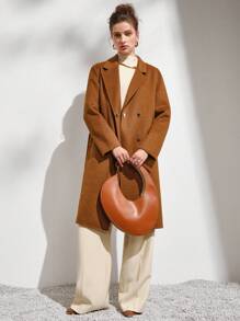 Anewsta Lapel Collar Single Button Overcoat - Mocha Brown - View 5