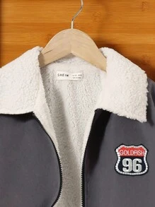 SHEIN Tween Boy Letter Patched Detail Thermal Lined Coat - Black - View 4