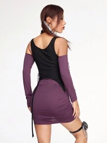 SHEINNeu Two Tone Ruched Bodycon Dress - Purple - View 2