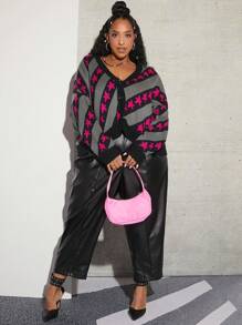 SHEIN CURVE+ Plus Star Pattern Drop Shoulder Cardigan - Multicolor - View 4