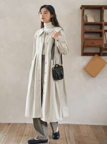 FRIFUL 褶襉細節鈕扣正面大衣 - 米色 - 查看 3