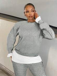 SHEIN SXY Drop Shoulder 2 In 1 Sweatshirt - Grey - View 1