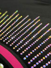 SHEIN Unity Rhinestone Eye Pattern Round Neck Sweatshirt Pullover Fall Sweatshirt - Black - View 7