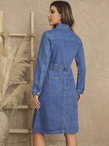 SHEIN LUNE Vestido denim con botones y bolsillo con solapa - Azul - Ver 2