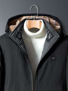 男士长袖字母拼接细节泰迪绒连帽羽绒服（不含内衬），秋冬款