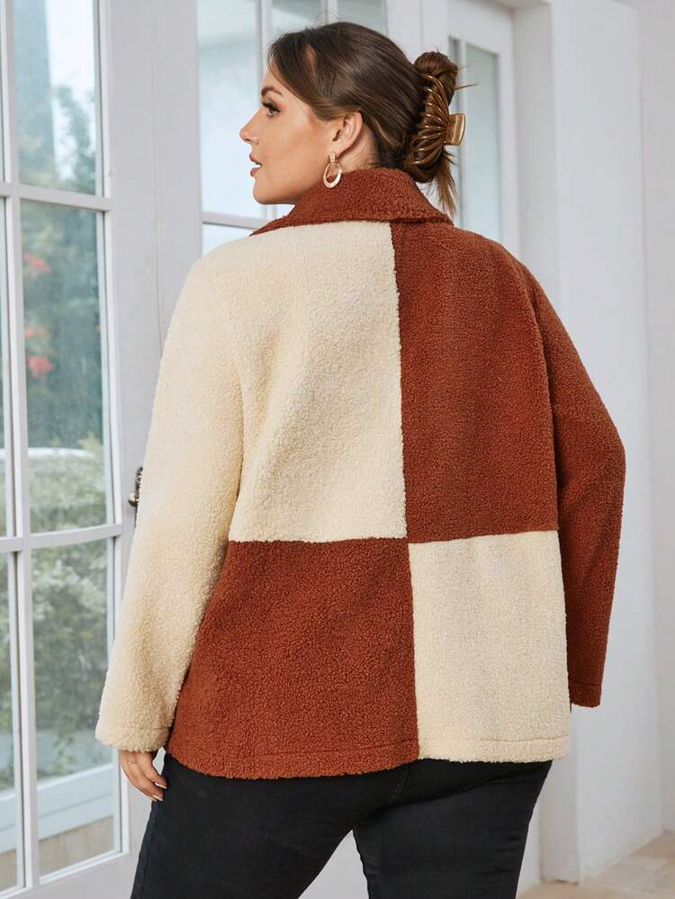 Plus Two Tone Teddy Coat
