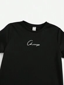 SHEIN Leap Crew Tween Boy Letter Graphic 2pcs Top & 1pc Shorts & 1pc Sweatpants - Burgundy - View 3