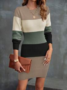 SHEIN LUNE Khối màu Vòng cổ Đầm Áo len - Nhiều màu - Xem 3