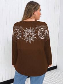 Flirla Plus Sun & Moon Print Drop Shoulder Tee - Multicolor - View 2