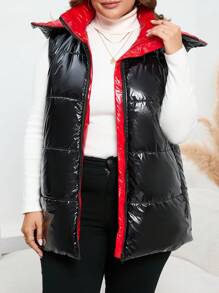 SHEIN LUNE 加拉鍊連帽羽絨背心大衣 - 黑色 - 查看 5