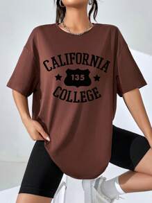 Tatiana Trad Art Camiseta de hombros caídos con estampado de letra - Marrón Chocolate - Ver 5