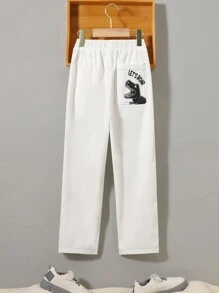 SHEIN Tween Boy Dinosaur Print Straight Leg Pants - Khaki - View 1