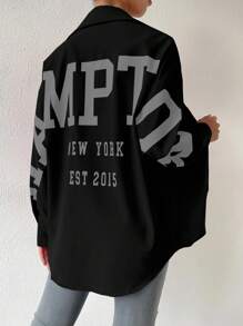 SHEIN Unity Letter Graphic Drop Shoulder Shirt,Long Sleeve Tops Fall Cloth For Women - Black - View 2