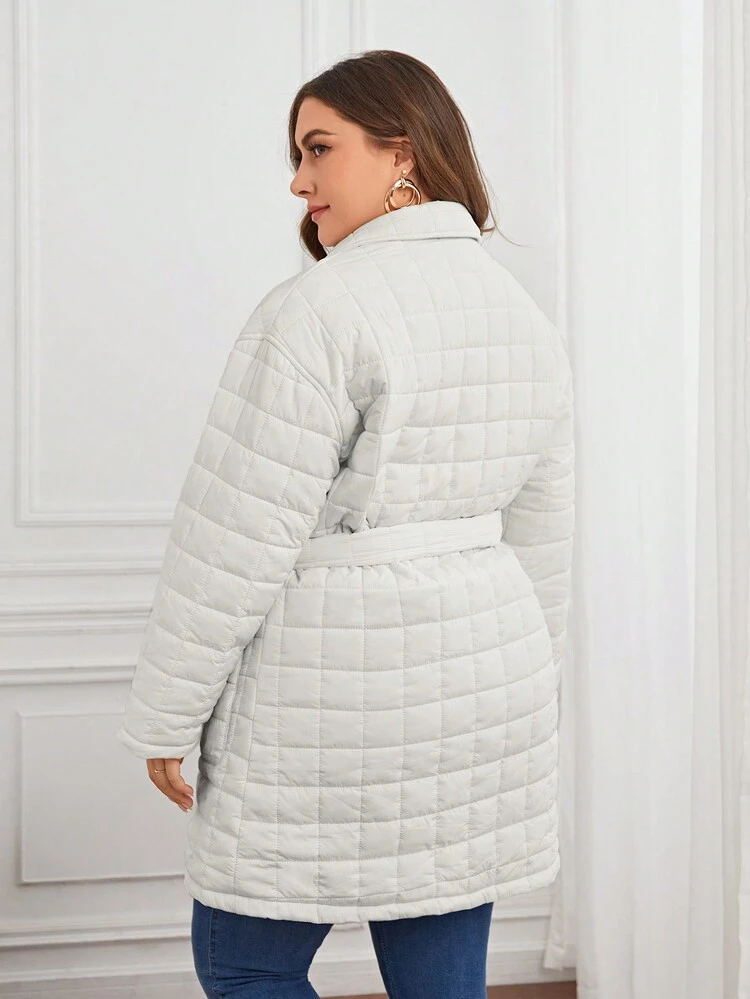Plus Double Pocket Quilted Coat