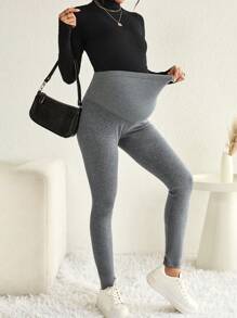 SHEIN Maternity Adjustable Waistband Leggings - Grey - View 4