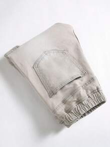 Tween Boy Cartoon Patched Flap Pocket Cargo Pants - Grey - View 3