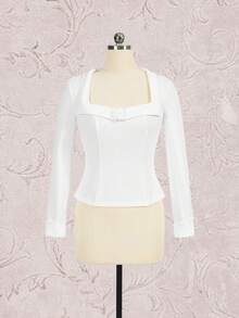 SHEIN DECDS 3D Hoa hồng Cổ Trái tim Top Cây trồng - trắng - Xem 3