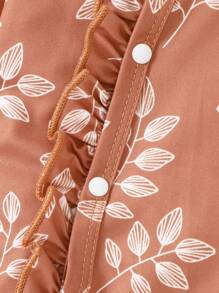 女嬰樹葉印花荷葉邊連身褲和頭巾 - 彩色 - 查看 6