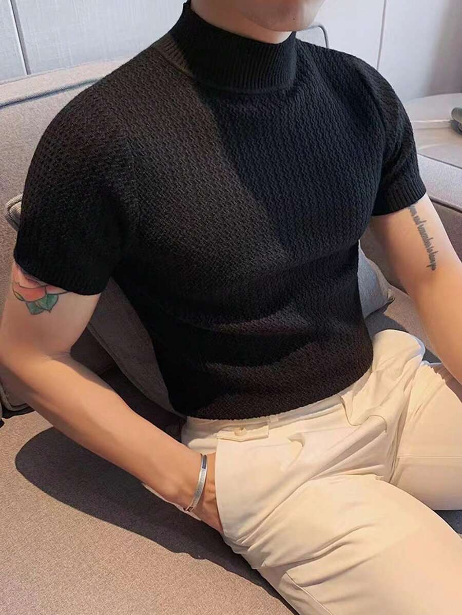 Manfinity Homme Men Solid Mock Neck Knit Top - Black - View 1
