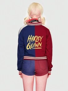 Harley Quinn | ROMWE Giacca bomber color block finitura a righe spalle cadenti - Multicolore - Visualizzare 5