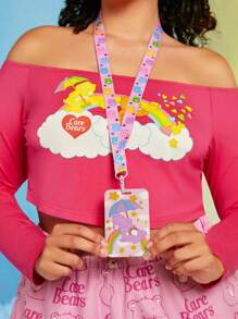 SHEIN X Care Bears 1pc Pink Star & Bear Print Card Holder With Lanyard, Gifts - Pink - View 2