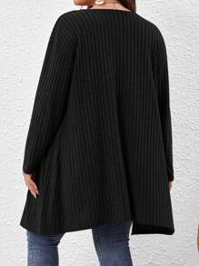 SHEIN VCAY Plus Drop Shoulder Open Front Summer Coat Winter Fall Autumn - Black - View 2