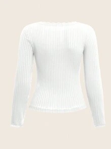 Flirla Plus Lace Trim Tee - White - View 2