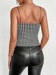 SHEIN Privé Top de tirantes con estampado de pata de gallo girante delantero - Negro - Ver 2