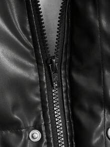 Manfinity RebelGame 宽松男式拉链 PU 皮革加厚外套 - 黑色 - 查看 5