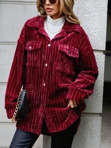 SHEIN LUNE Áo khoác có túi thả vai - Đỏ - Xem 3