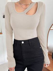 DAZY Cut Out Ribbed Knit Tee Going Out Tops