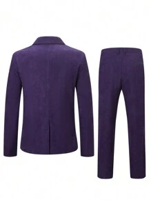 Manfinity Mode 男士大码單釦西裝外套和褲子 - 紫色 - 查看 2