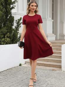 Solid A-line Dress - Burgundy - View 6
