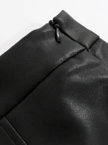 DAZY 高腰PU皮革喇叭裙 - 黑色 - 查看 7