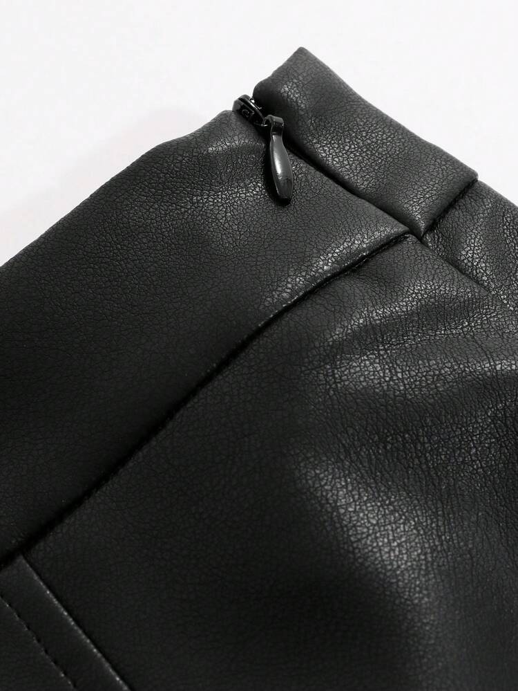 High Waist PU Leather Flare Skirt Fall