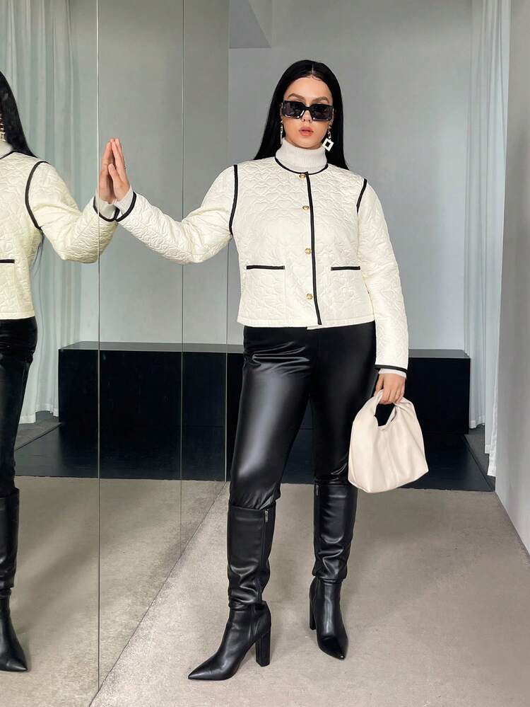 Plus Contrast Binding Quilted Coat