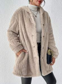 SHEIN Frenchy Oversized Met kap Fleece Jas