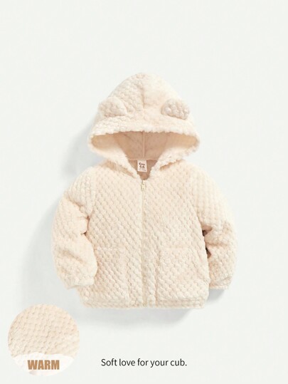 Cozy Pixies Baby Girl 3D Ear Design Hooded Zipper Up Thermal Lined Jacket,In Fall/Winter