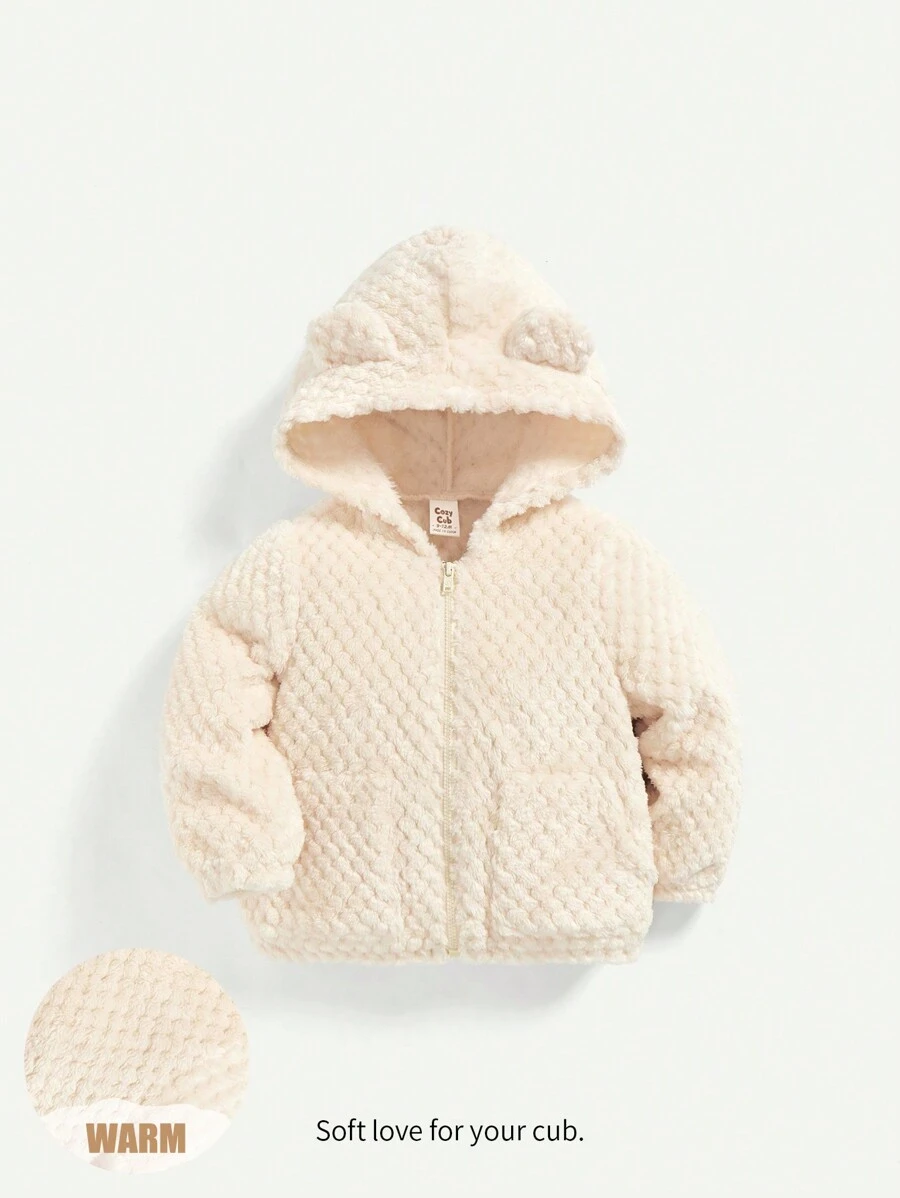 Cozy Pixies Baby Girl 3D Ear Design Hooded Zipper Up Thermal Lined Jacket,In Fall/Winter