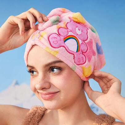 SHEIN X Care Bears Pink Bear Embroidery Hair Drying Cap,Gifts, For Home Bathroom Hair Drying Towel Wrap