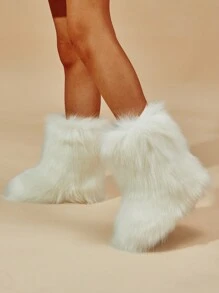 2025Women's Winter Warm Fur Boots With Mid-Calf Length, Anti-Slip, Personalized And Fashionable Slippers Design,Snow Boots - White - View 5
