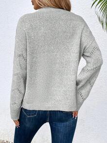 SHEIN LUNE Dệt kim chấm bi Thả vai Áo len - Màu Xám nhạt - Xem 2