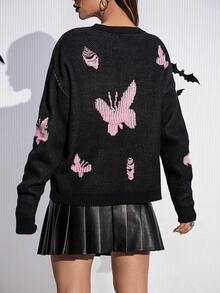 SHEIN Unity Butterfly Pattern Drop Shoulder Sweater - Multicolor - View 2