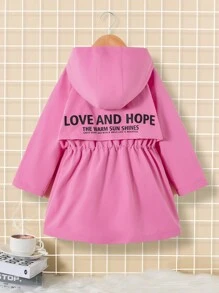 SHEIN 女小童插肩袖腰部抽繩連帽風衣外套 - 玫紅色 - 查看 1