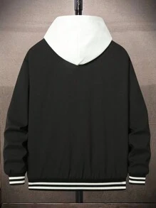 Manfinity Campus Court Loose Fit Men's Striped Trim Floral & Letter Print Bomber Jacket Without Hood - Black - View 2