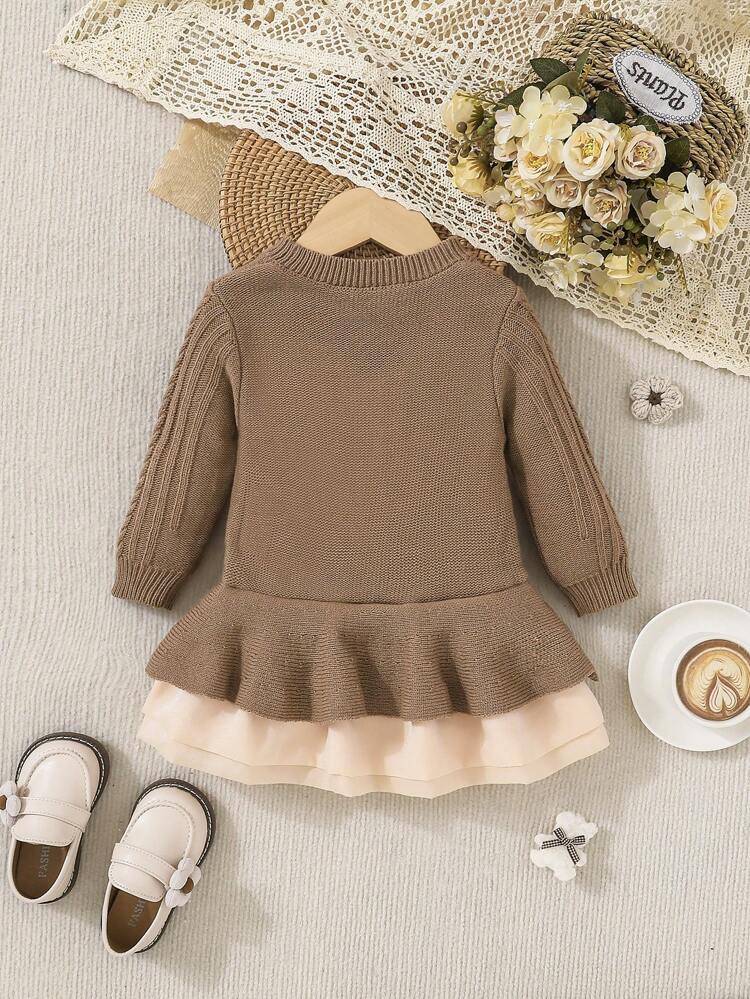 Baby Girl Two Tone Ruffle Hem Sweater Dress
