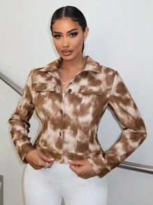 SHEIN SXY Tie Dye Flap Detail Crop Jacket